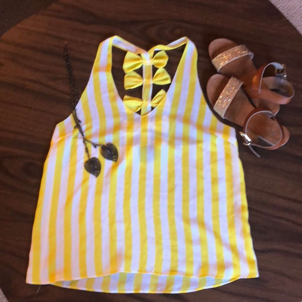 Yellow Striped Sheer Tank w Bows by Sweet Claire